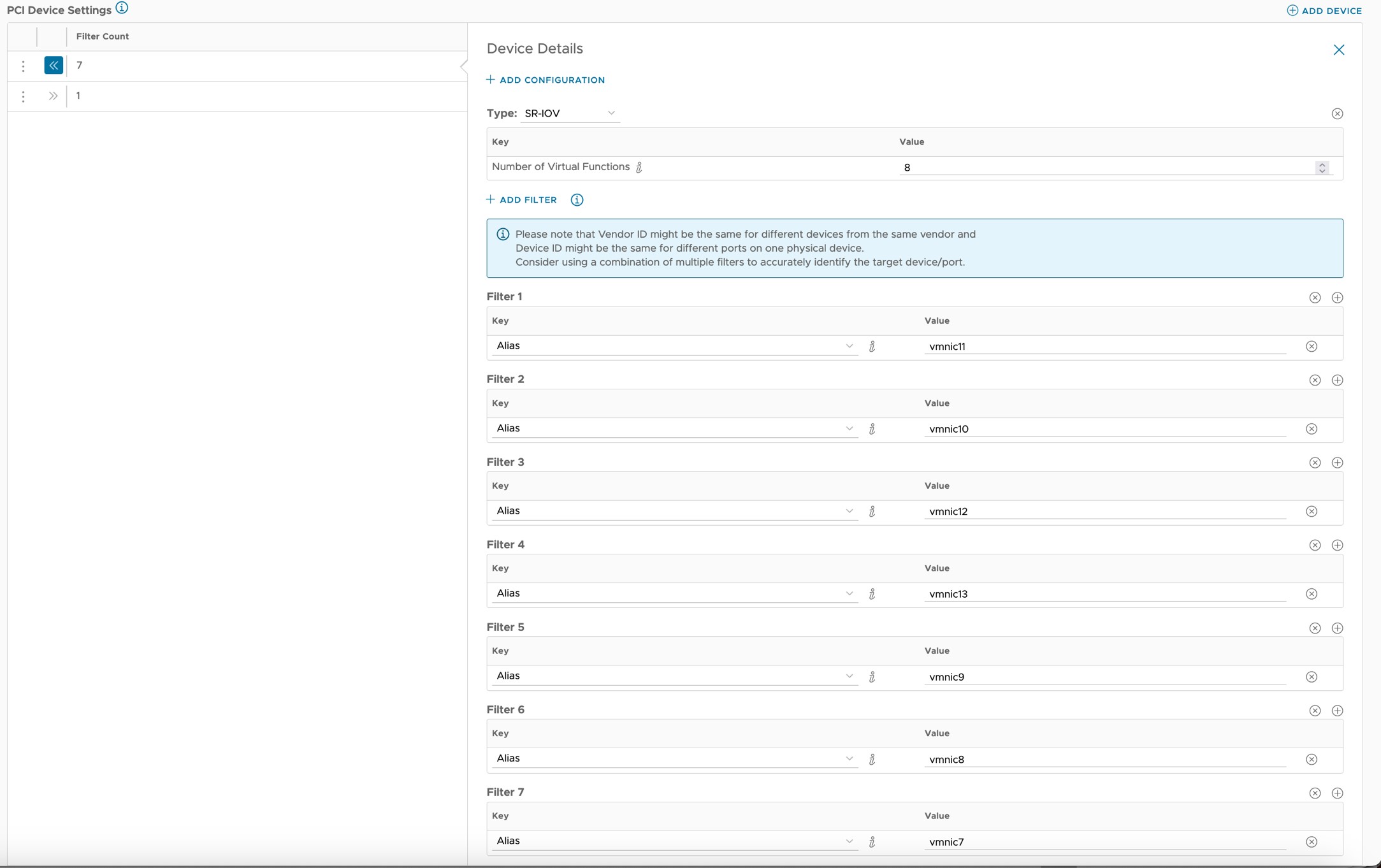 PCI SR-IOV Device Settings