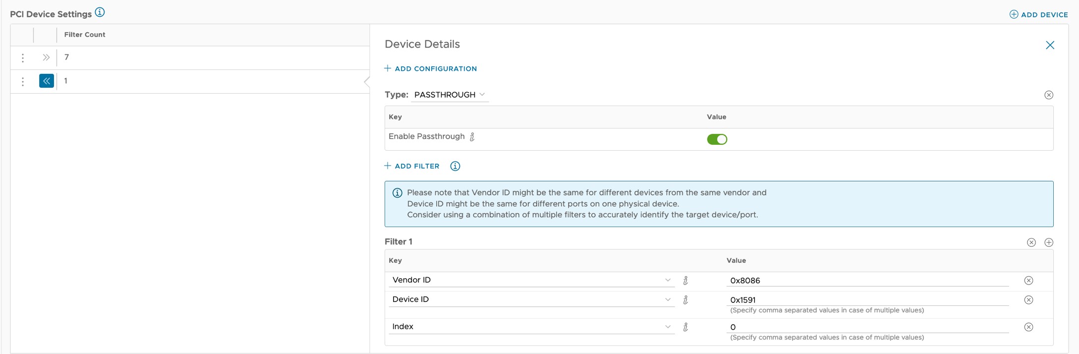 PCI Passthrough Device Settings