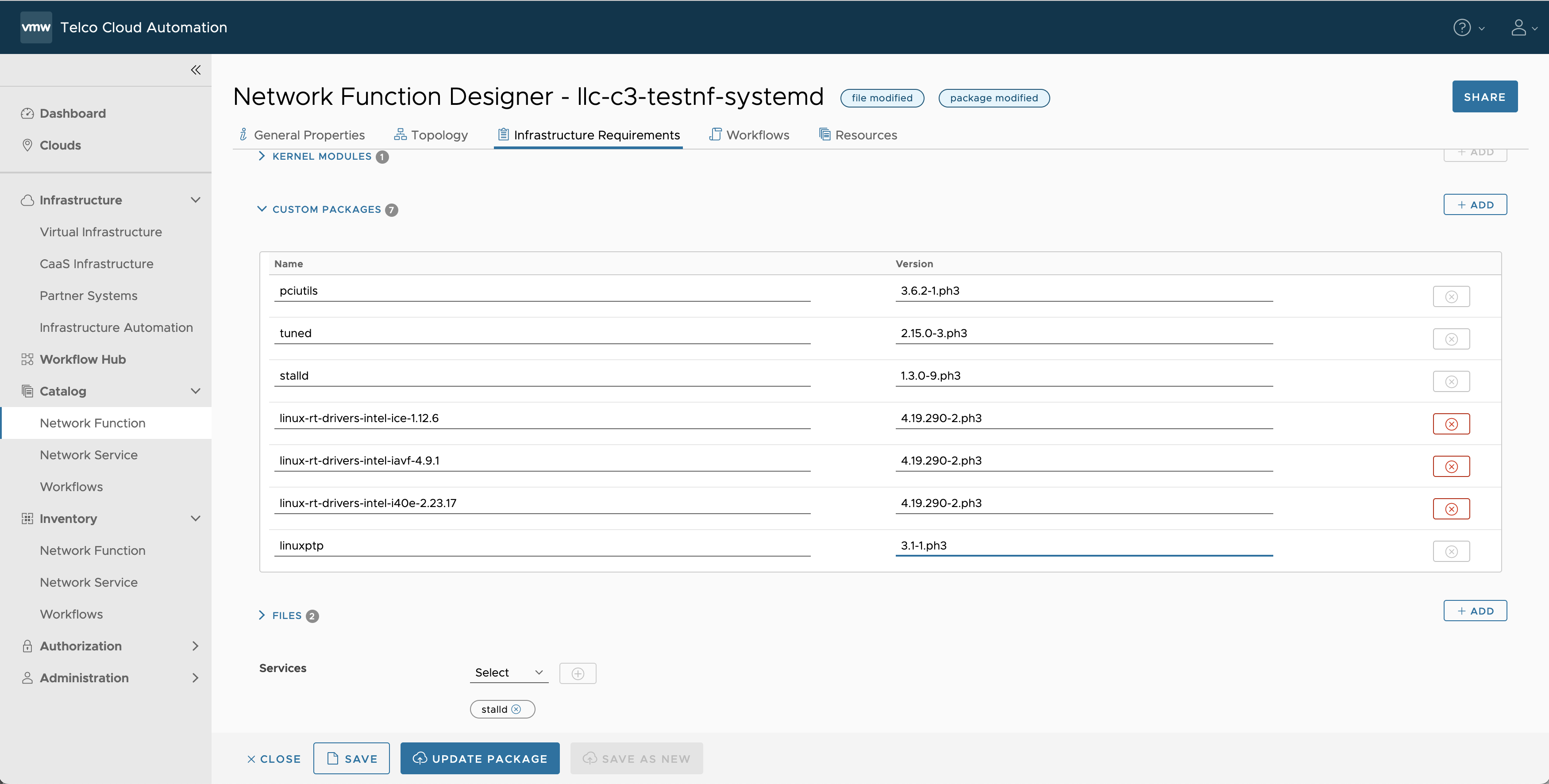 Custom package entry