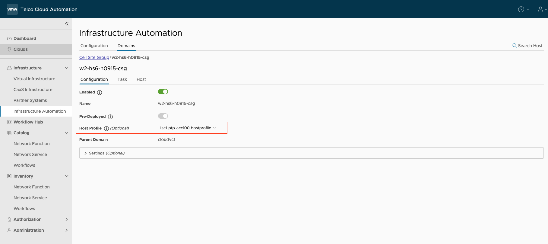 Apply the host profile to the cell site group