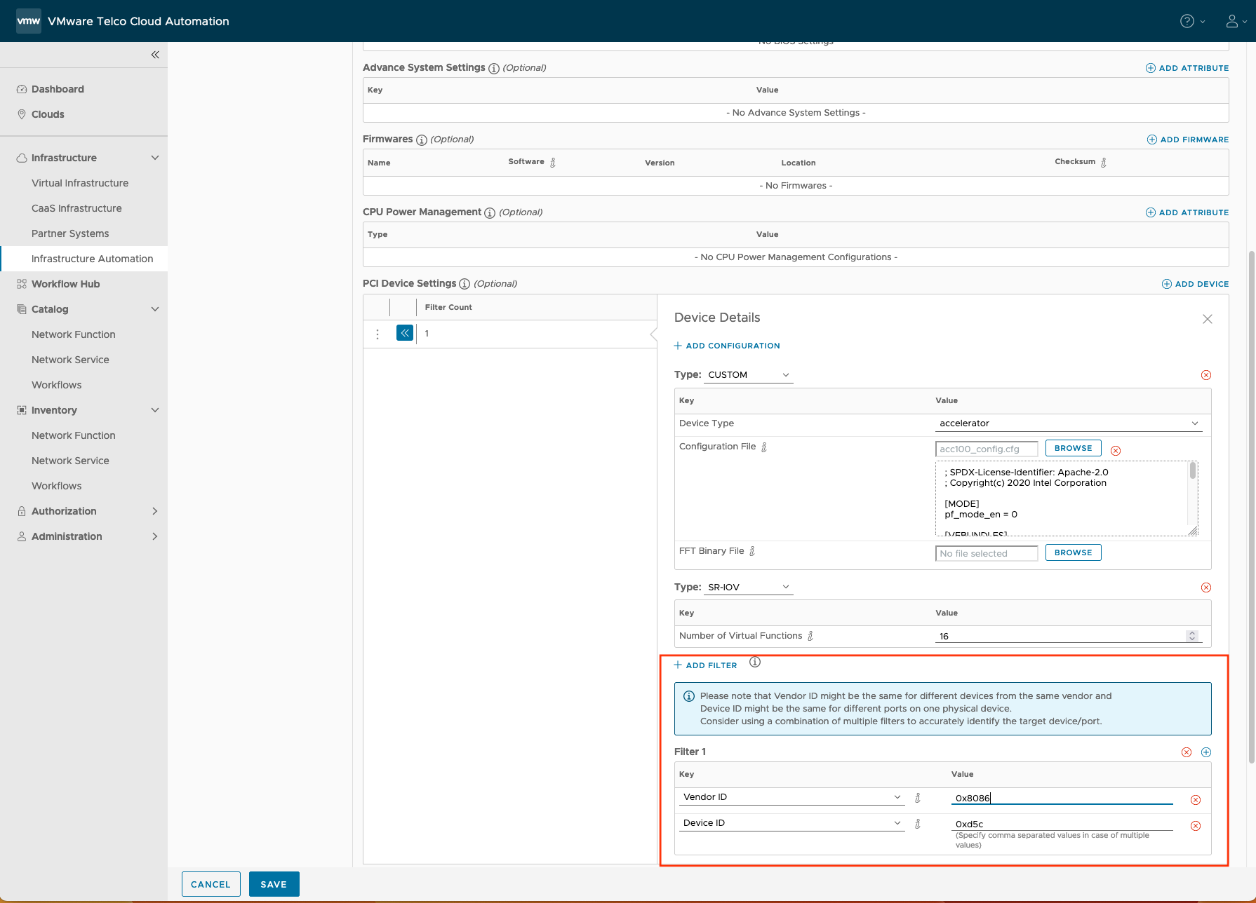 Add PCI Device Filters for SR-IOV and Custom Accelerator Types