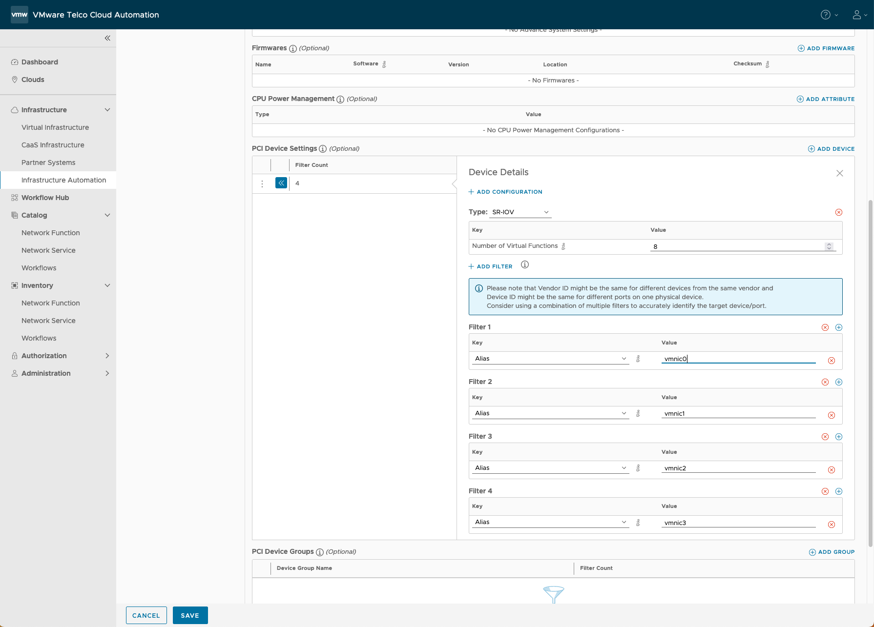 Add PCI device filters for SR-IOV type