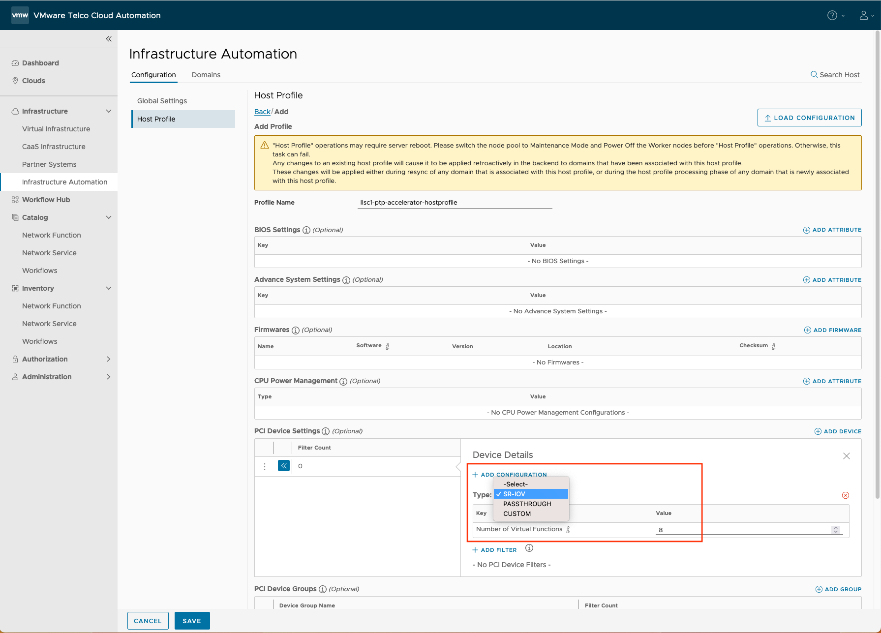 Add a PCI device of SR-IOV type