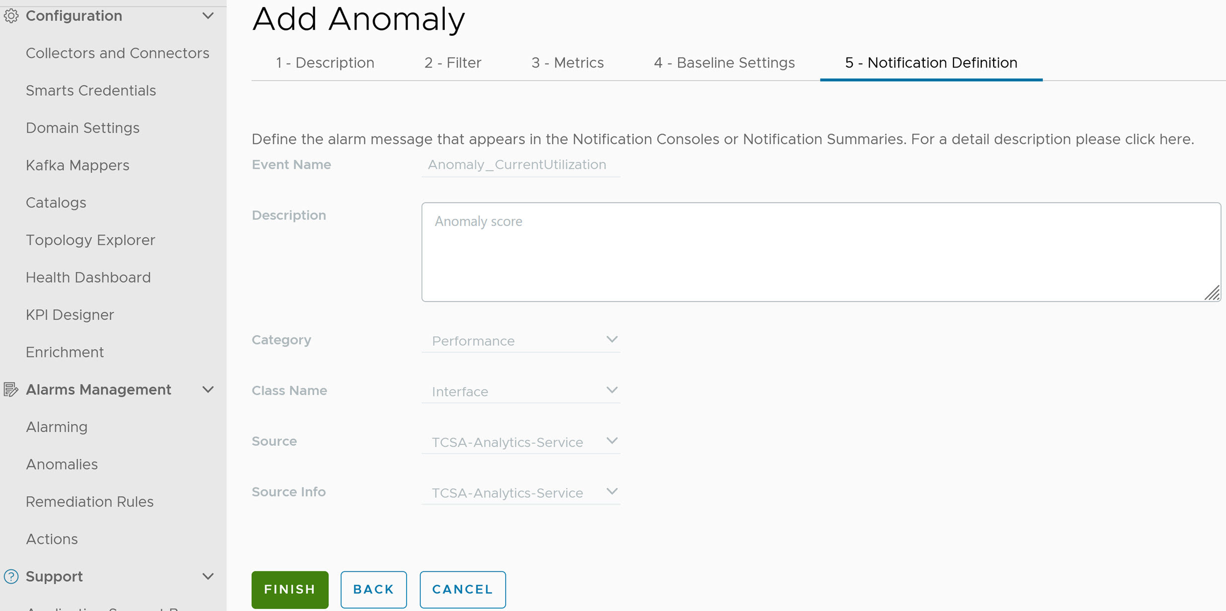 Anomaly Notification Defintion