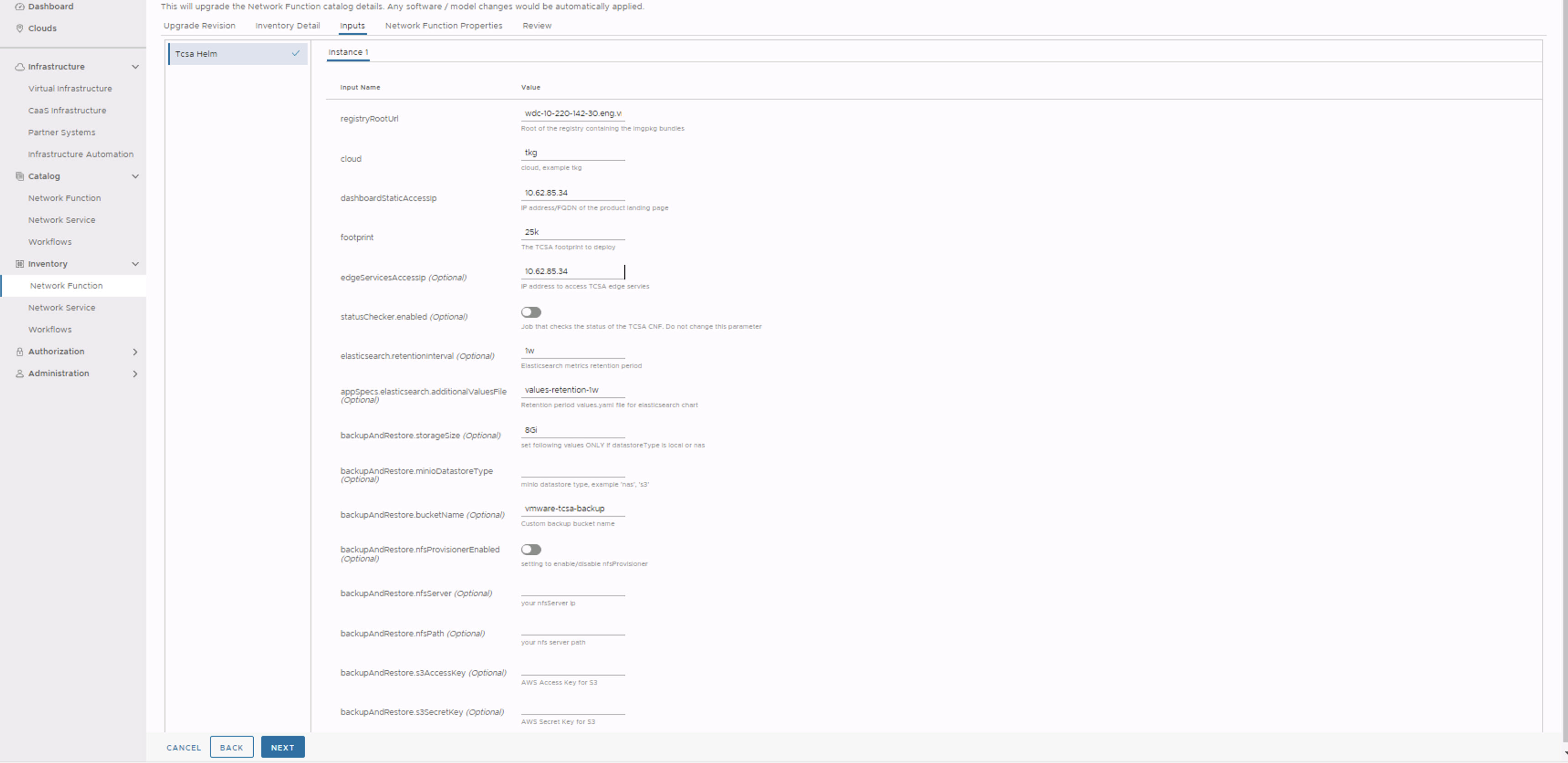 TCSA Inputs