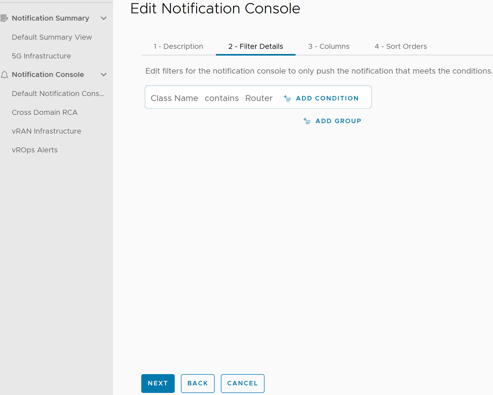 Edit Notification Console Filters