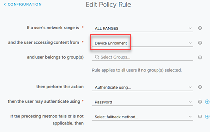 Workspace ONE Access Device Enrollment Access Policy Rule
