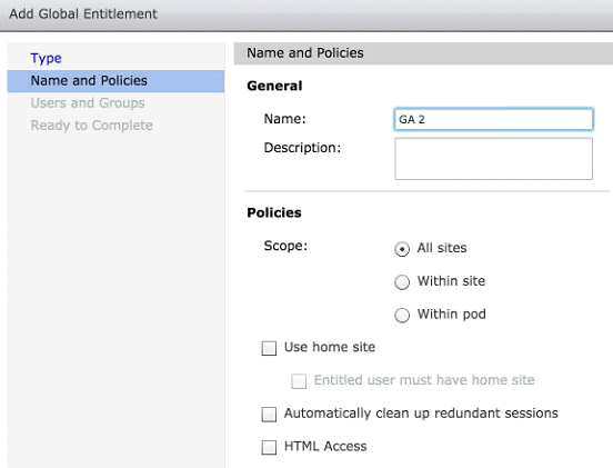 Global Entitlements page