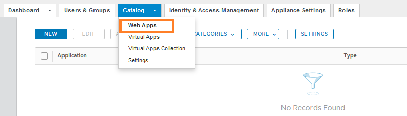 Catalog - Web Apps menu item