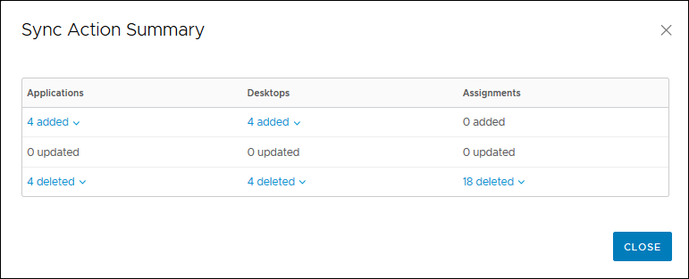 sync action summary dialog box