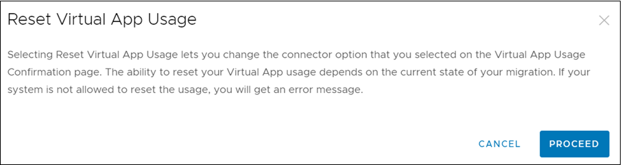 The Reset Virtual Apps Usage confirmation dialog appears.
