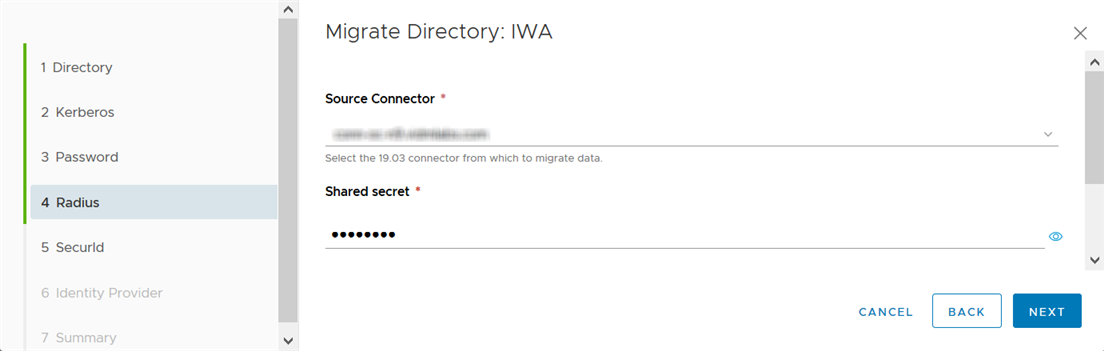 Migrate directory - Radius page