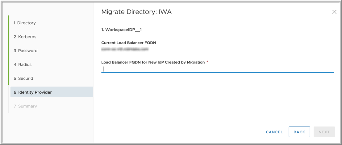 Identity Provider page of Migrate Directory wizard