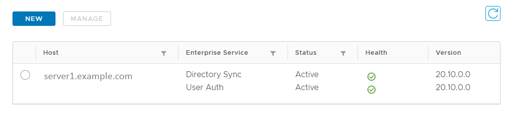 The services for server1.example.com display Active status and green health.