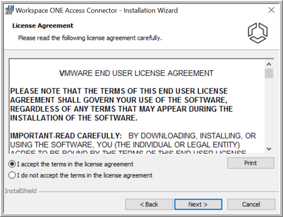 Install wizard - license agreement