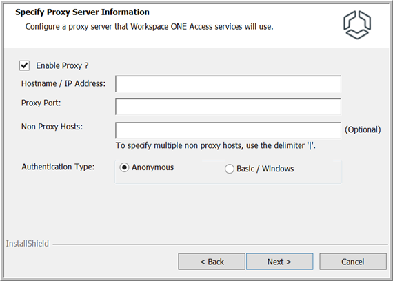 Install wizard - proxy server page