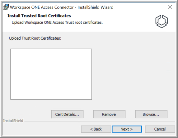 Install wizard - trusted root certificates page