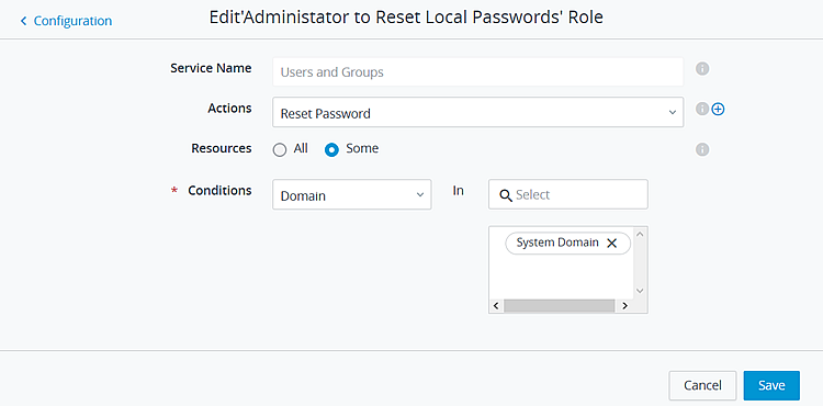 Screenshot of the Edit Role page showing the Administrator to Reset Local Passwords role