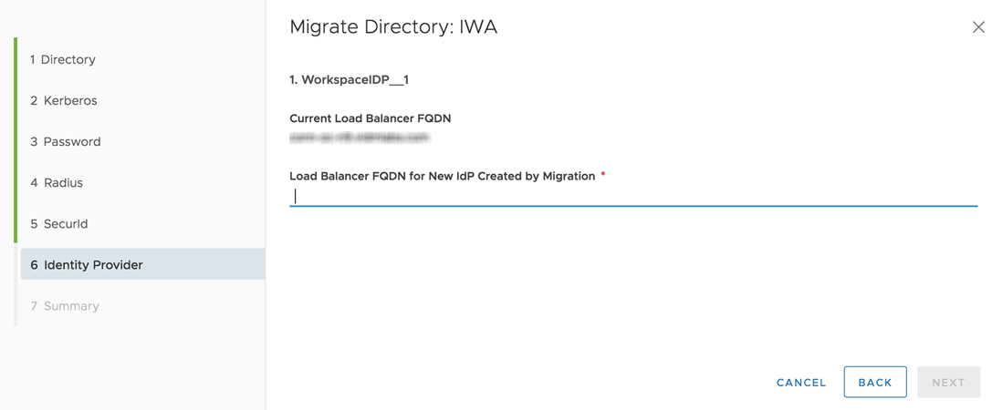 Identity Provider page of Migrate Directory wizard