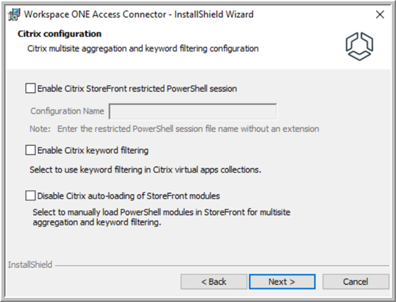 None of the Citrix configuration options are selected.
