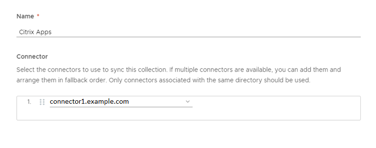 The image displays the Connector page of the New Citrix Collection wizard.