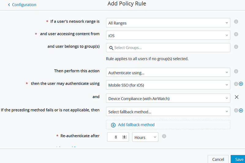 Screenshot of the Add Policy Rule page