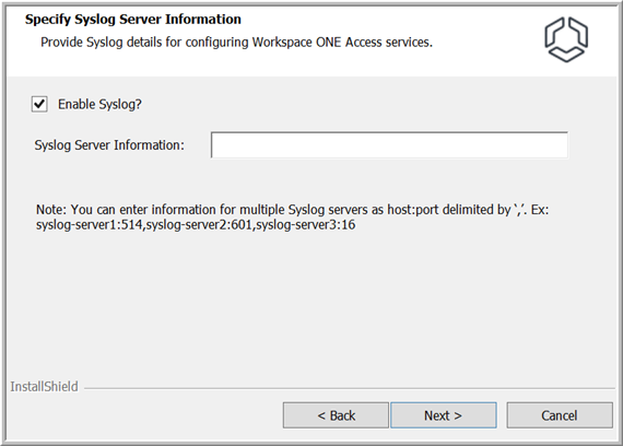 The Enable Syslog option is selected.