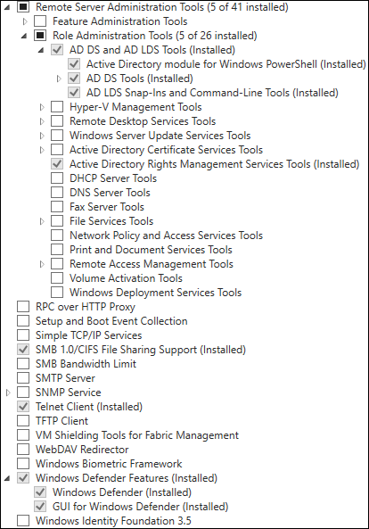 selected features screenshot