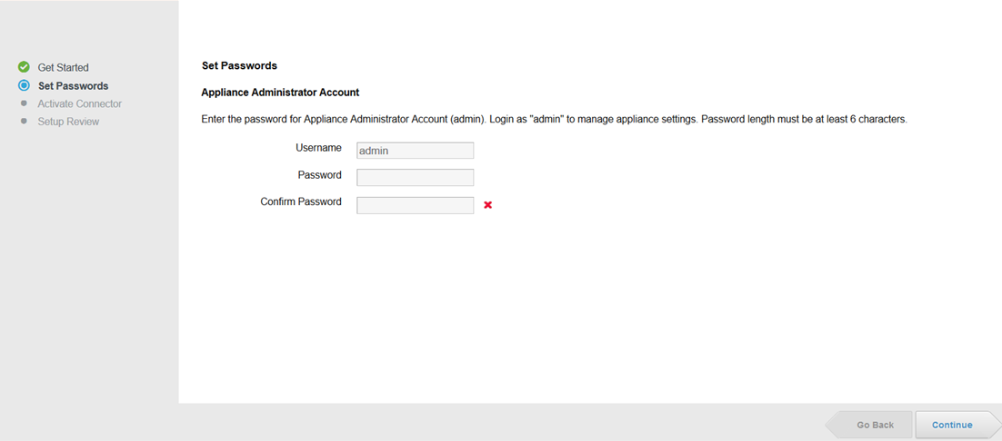 set connector admin user password