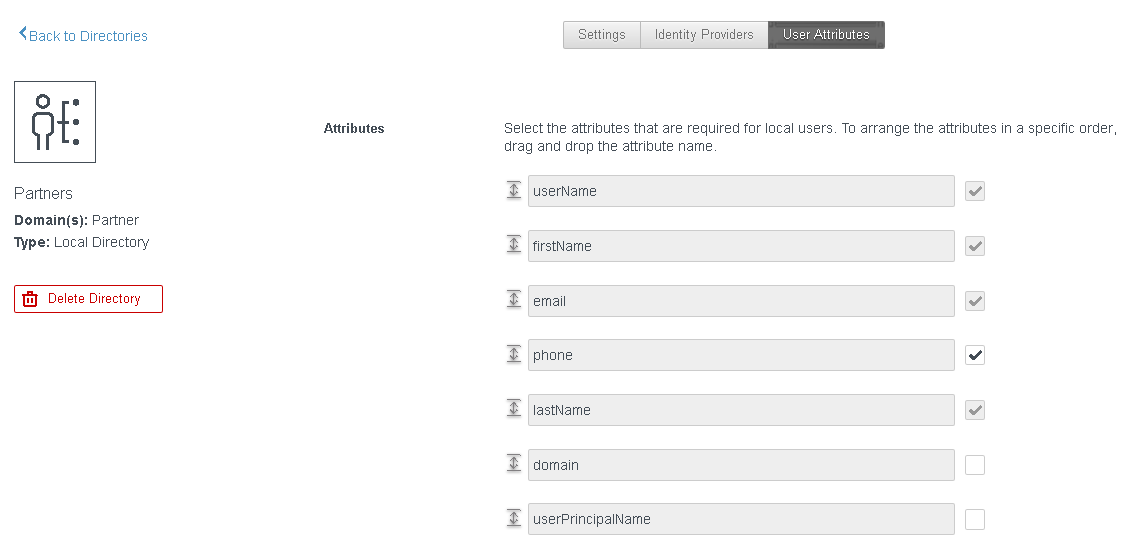 user attributes page