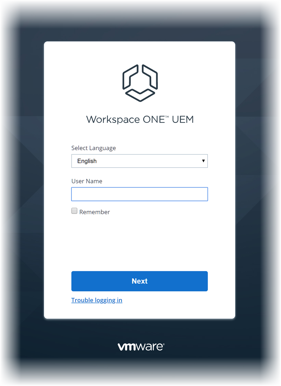 VMware Workspace ONE Login Screen