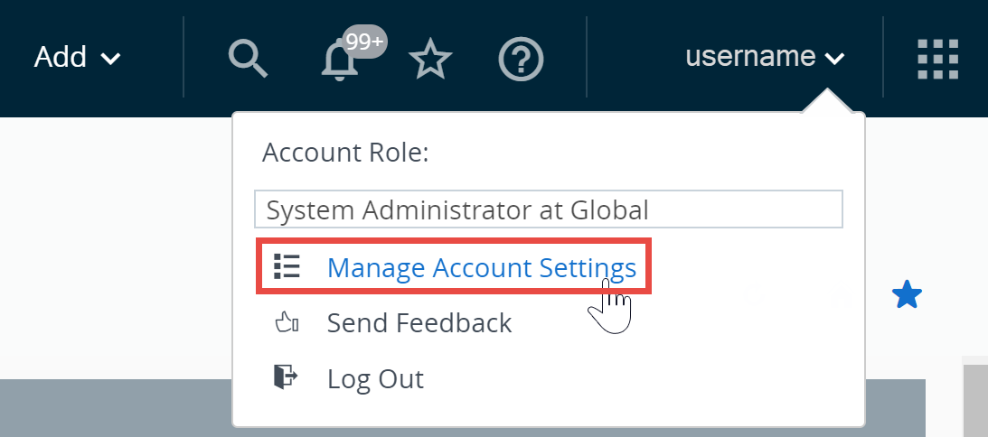 VMware Workspace ONE UEM Manage Account Settings from the account drop down menu.