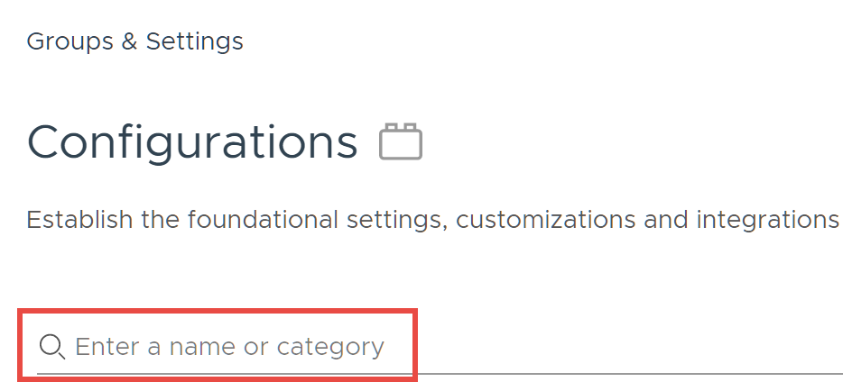 Shows how you perform a search for settings from the UEM configuration page.