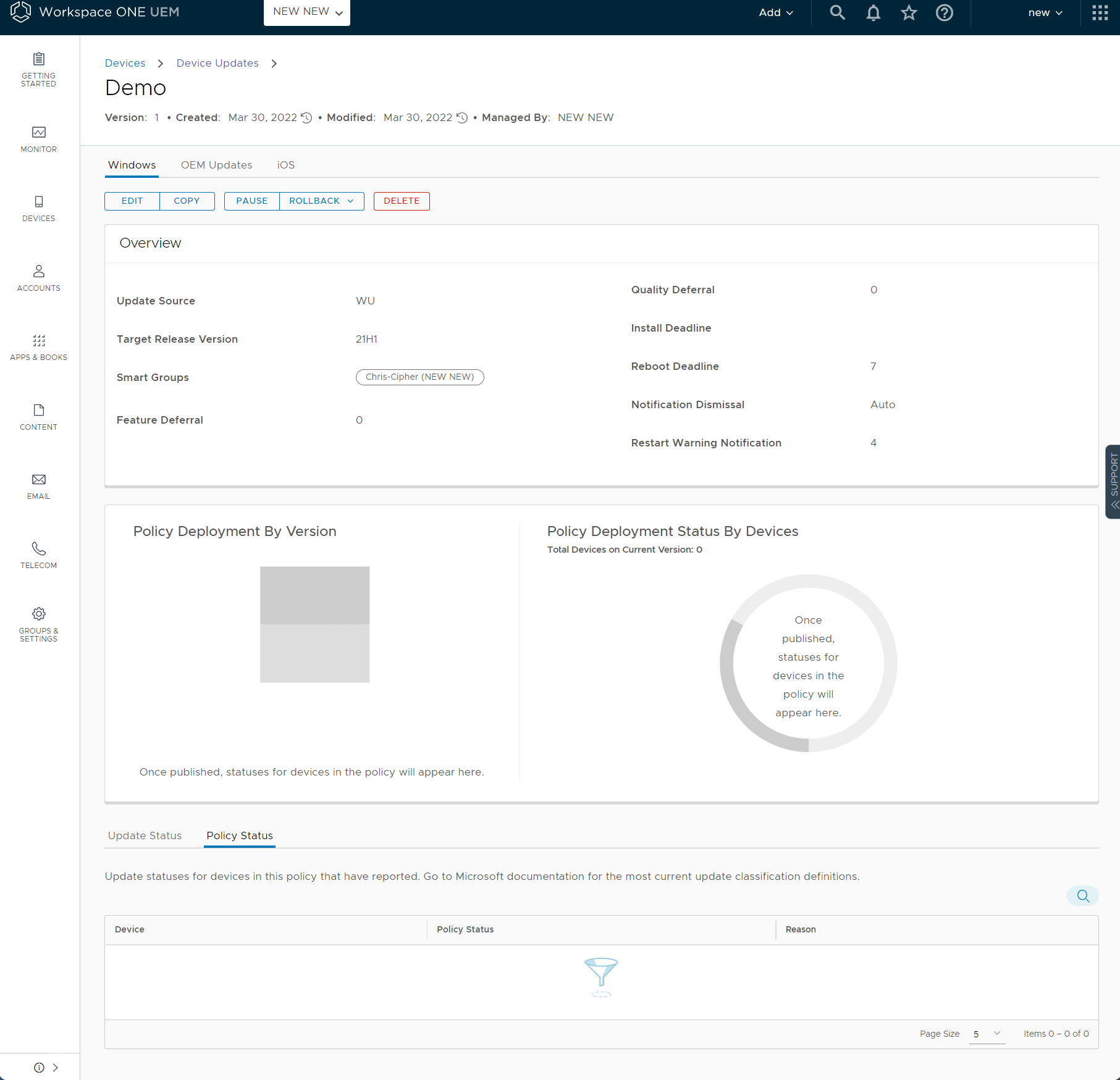 Picture of the Policies Dashboard