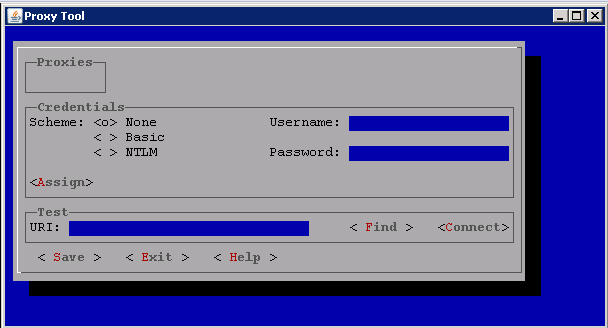 Image of the Proxy tool showing Credentials and Test URI