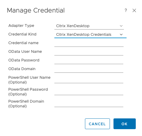 Manage Credential window