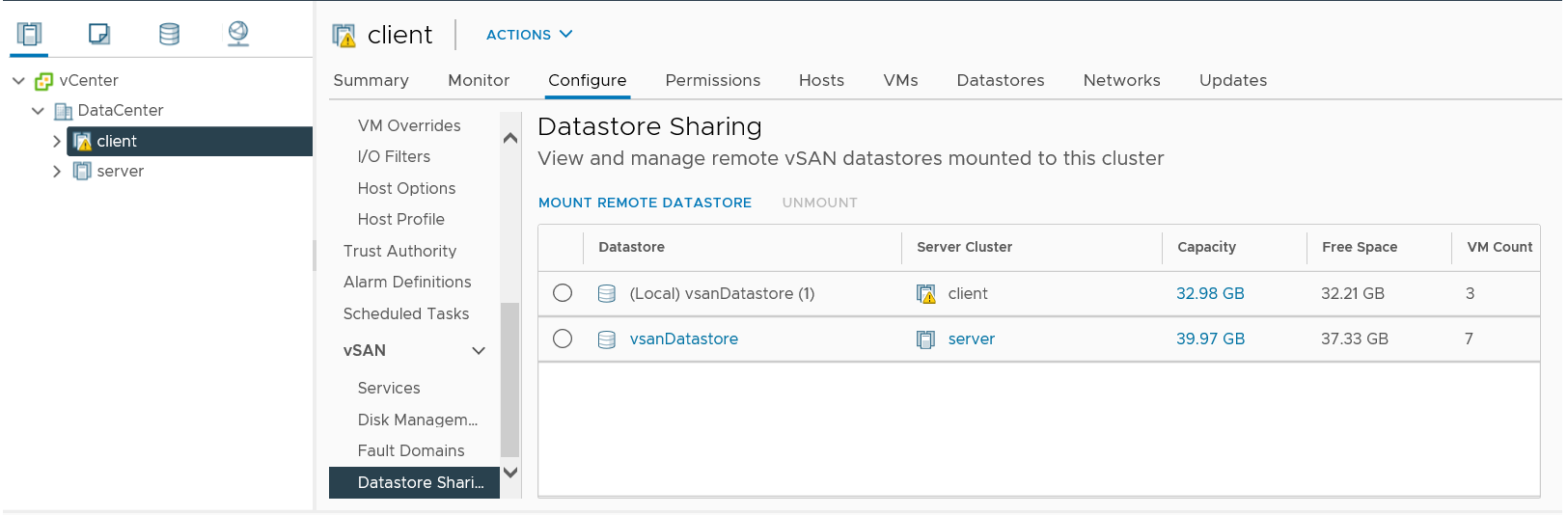 View remote datastores