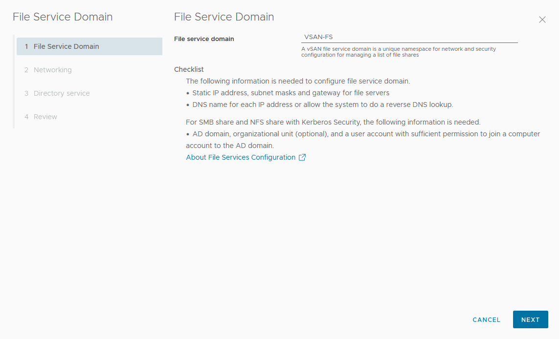 File service domain wizard