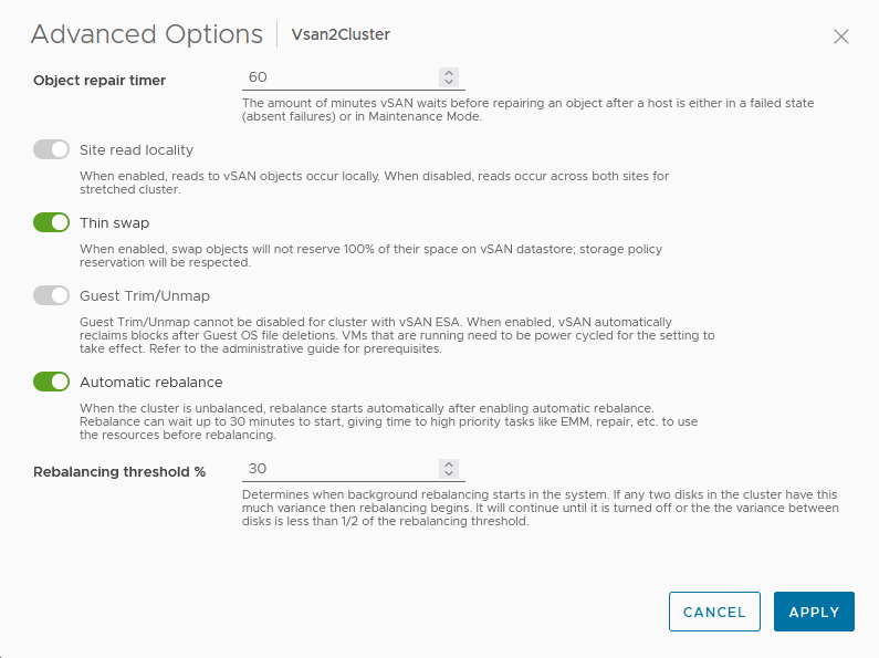 Advanced options dialog to enable or deactivate automatic rebalance.