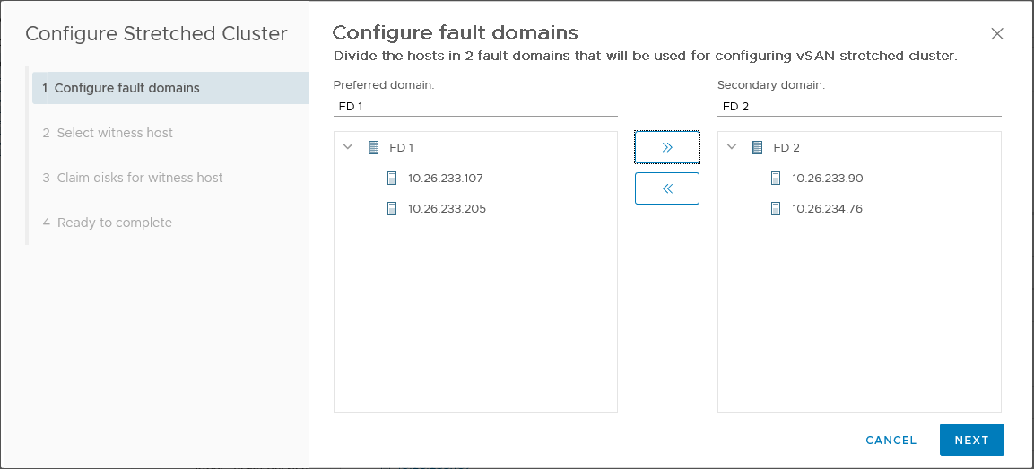 Configure vSAN Stretched Cluster wizard