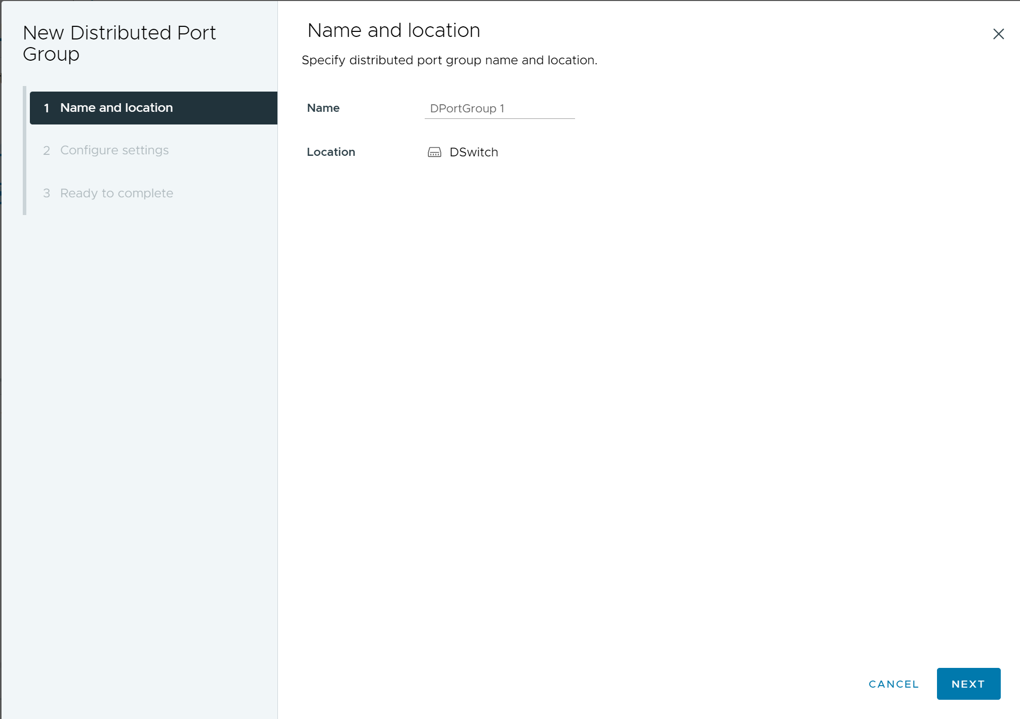 Name and location of the distributed port group.