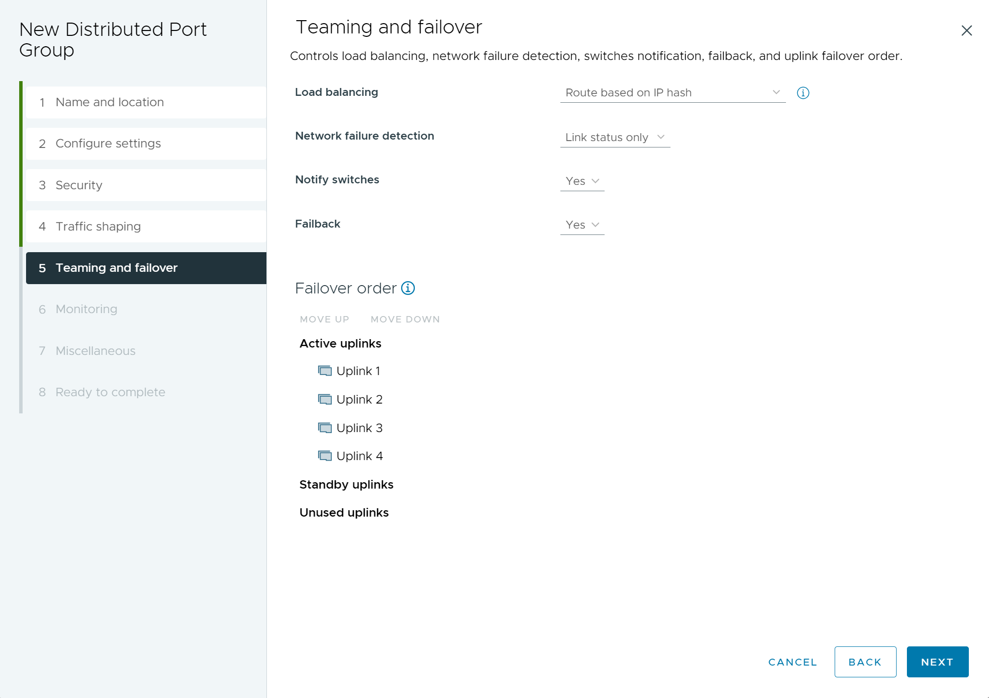 Teaming and failover policies