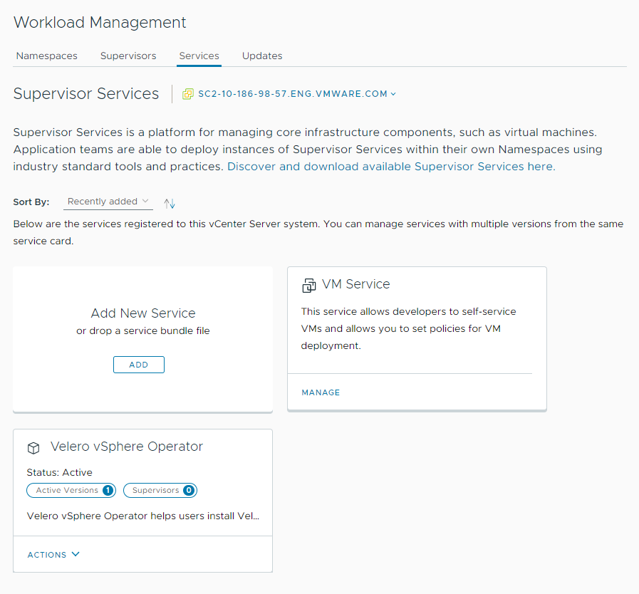 Supervisor Service is added successfully to vCenter Server