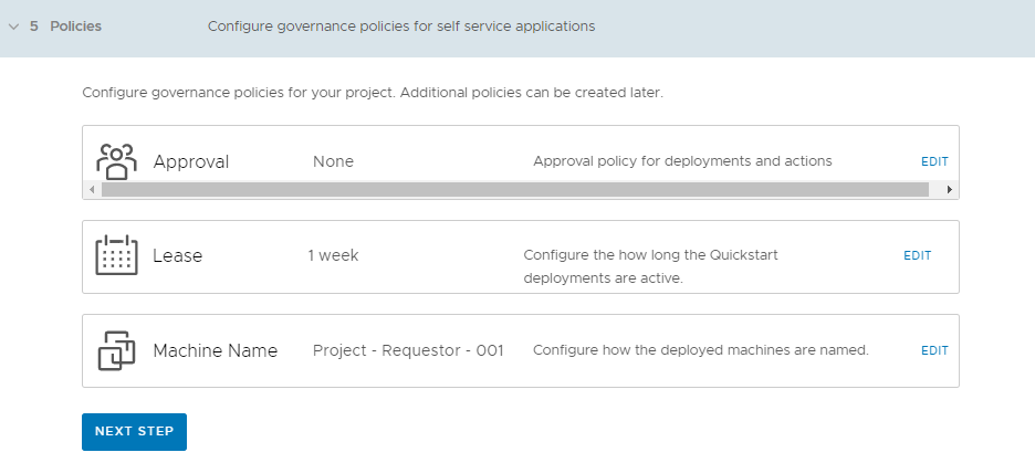 Configure a project and policies.