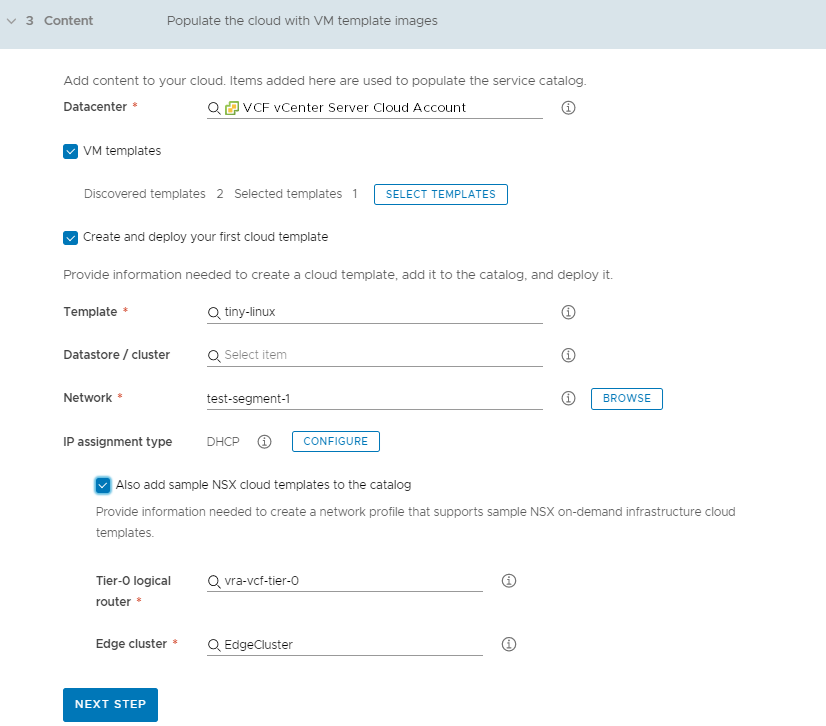 Select the cloud template details.