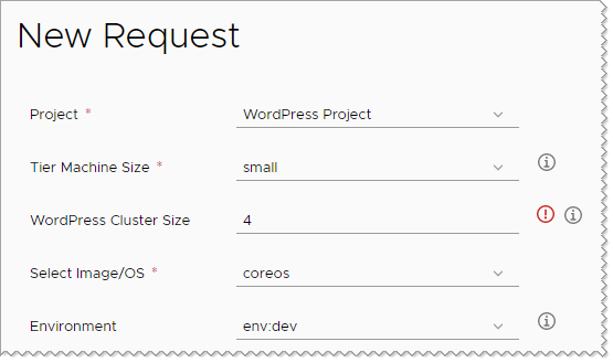 Customized WordPress request form.