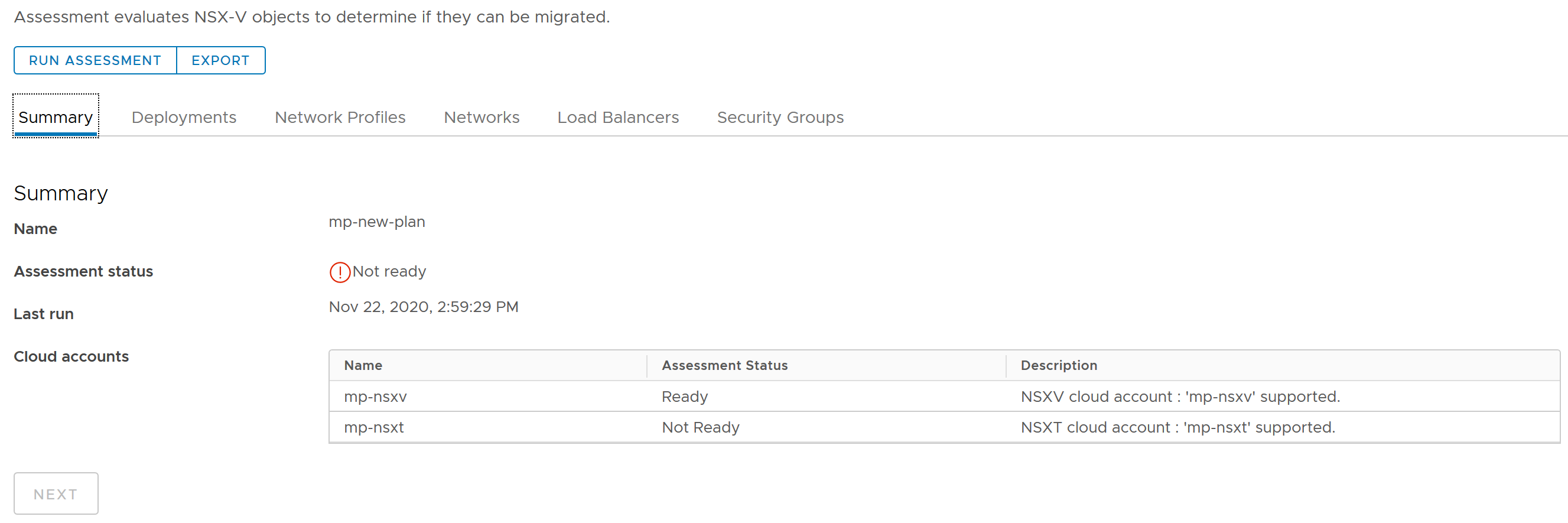 Screen shows an example plan page 2 with Summary and a "not ready to migrate" example