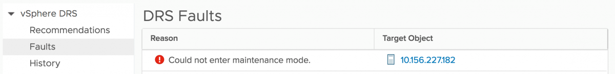 DRS fault on host 10.156.2277.182