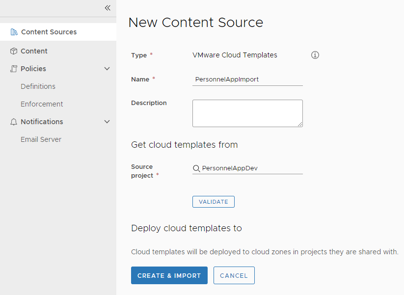 Configure el origen de contenido.