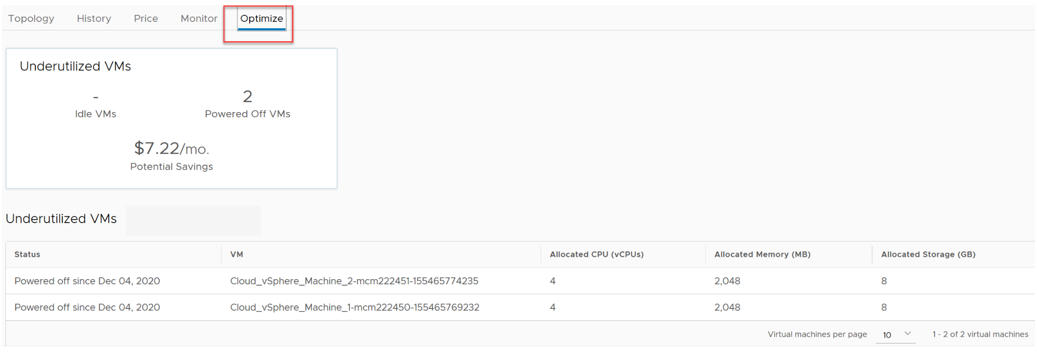 Optimización de la implementación donde se ilustra una máquina subutilizada como se describe en el texto